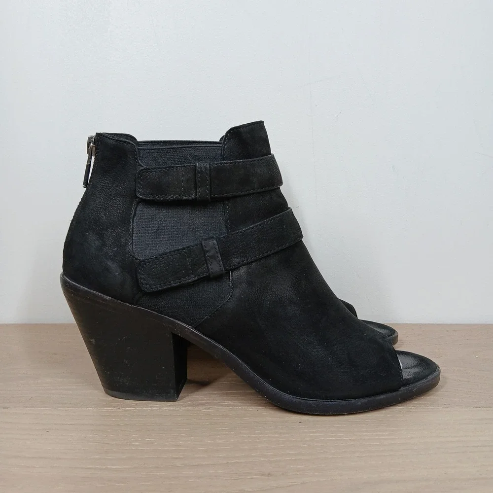 Eileen Fisher Boots Womens 9 Black Suede Open Toe Ankle Minimalist Boho Elegant